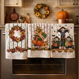 Vintage Cannon Fall Harvest Kitchen Towels Set of 3 | Cotton USA Autumn Décor